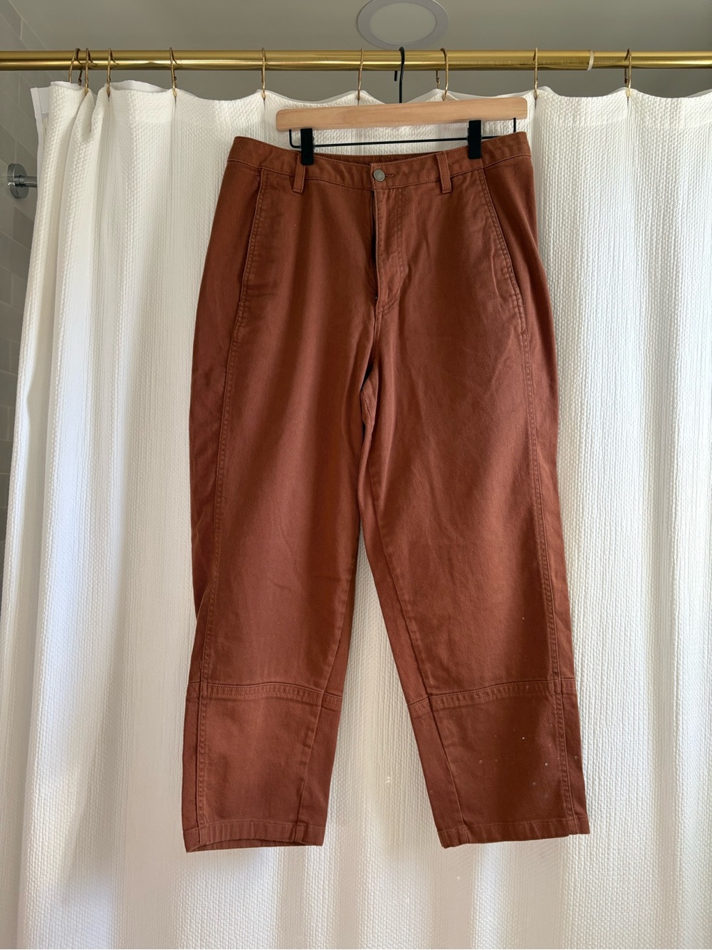 Quince stretch cotton twill barrel leg pants